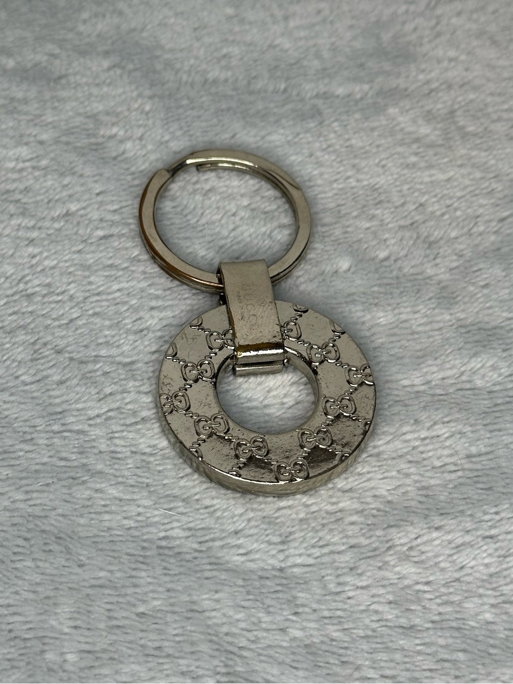 Gucci Silver GG Monogram Metal Key Ring Keychain Made in Italy